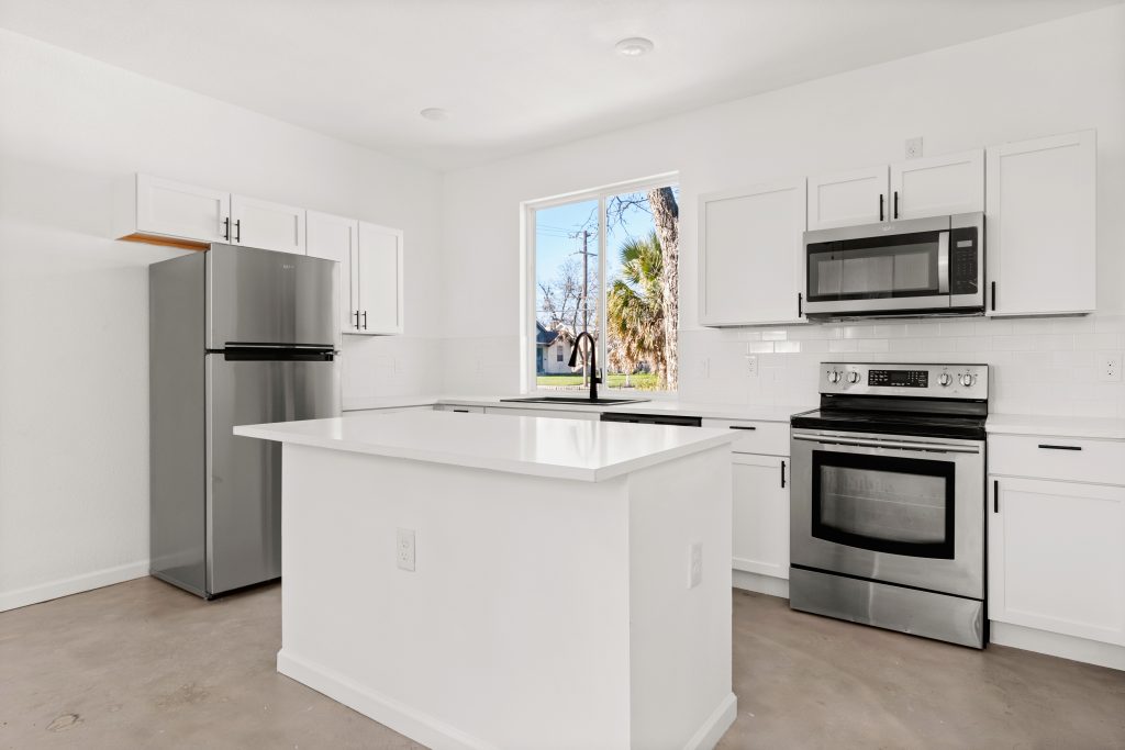 modern stainless steel finishes in 2 bedroom boutique style home in San Antonio Texas